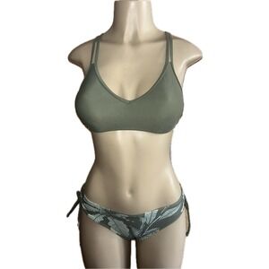 Cupshe Women's Olive Green Strappy Back Bralette Side Tie Bikini Set Two Piece